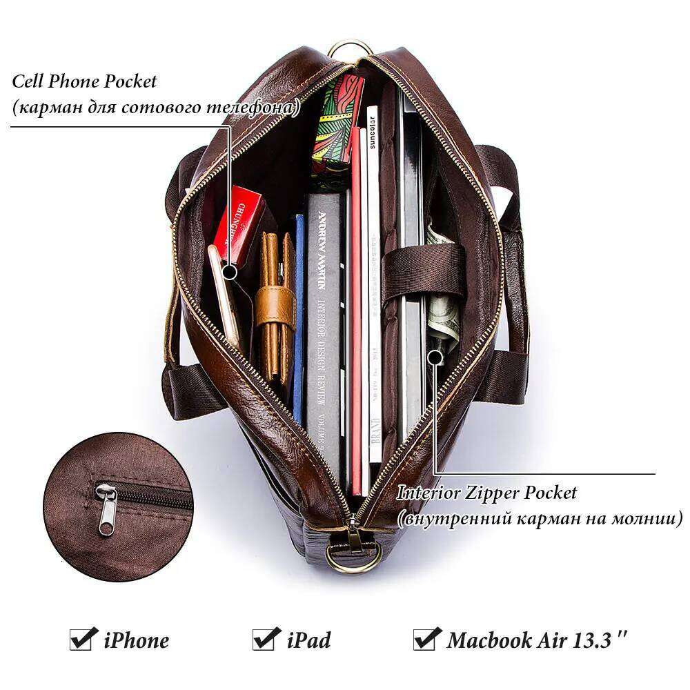 Genuine Leahther Men Briefcase Portable Office Handbag For Laptop Bag High Quality Business Messenger Shoulder Bags Travelling