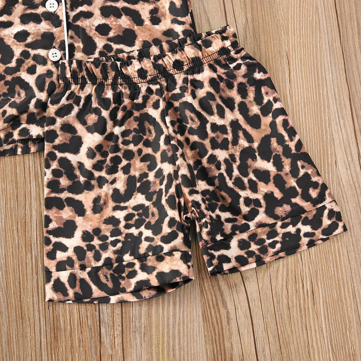 1-6Years Fashion Toddler Baby Boy Girl Leopard Pajamas long / short sleeve Top Pants Button-Down Sleepwear Nightgown 250617