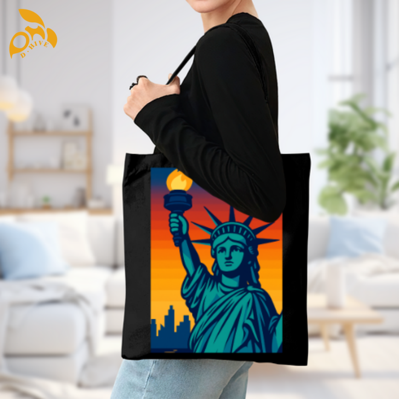 Free shipping TOP trendy designers customize lightweight and high-quality black full-print canvas tote DIY bags from US