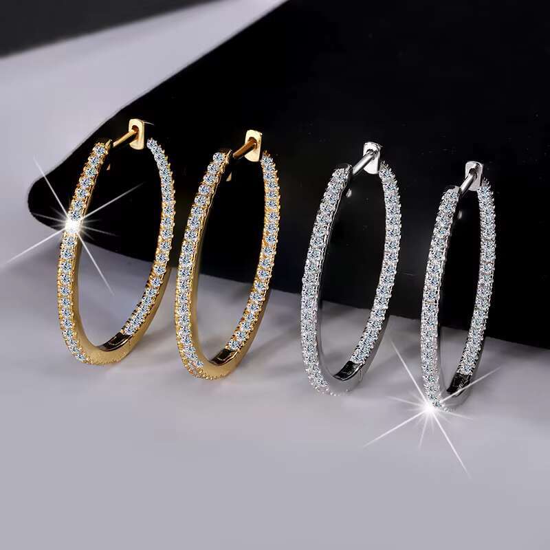 European American Summer Collection S925 Sterling Silver Moselle Moissanite Earrings Fashionable Gold with French Style