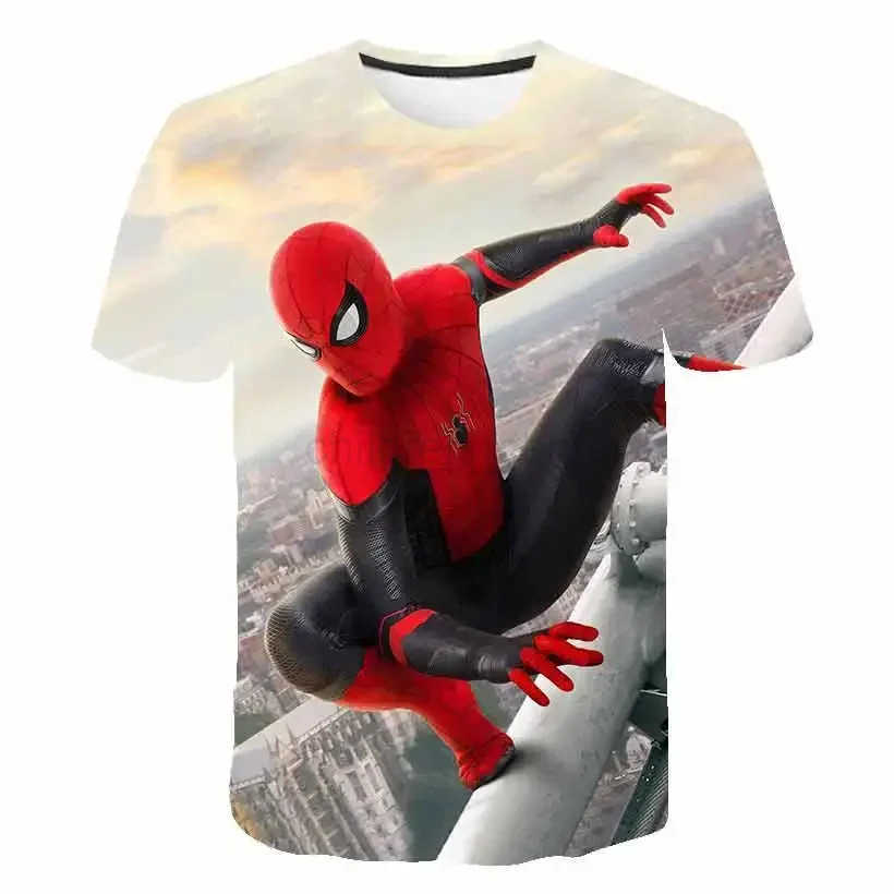 Disney Disney Spiderman 3D Print Super Cool Fashion T-Shirt Boys Short Sleeve 4-14 Years Summer T Shirt Kids Casual Children Tops W250617