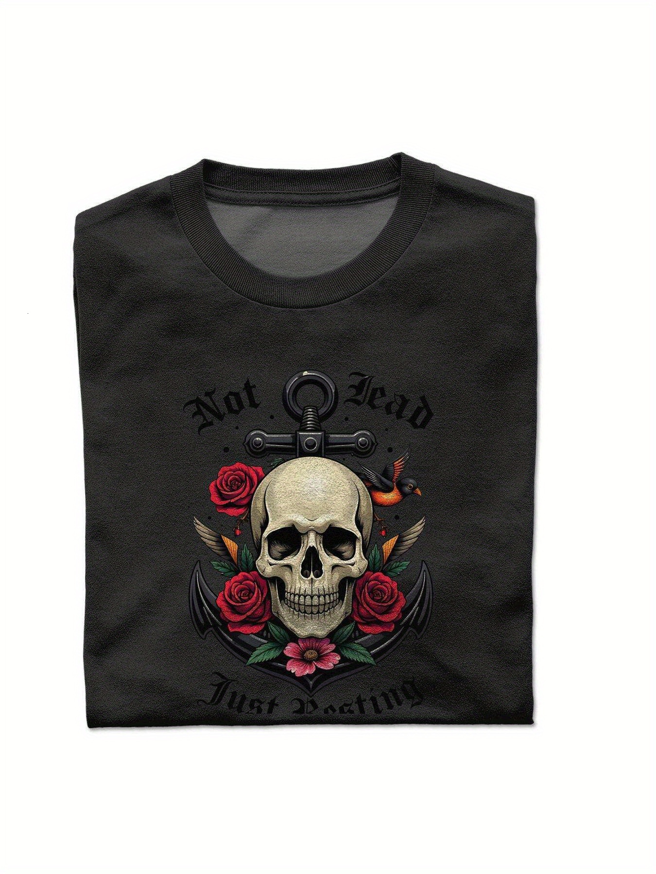 Dongdumaoyi Cotton Graphics S-3Xl Men Skull Round Collar Black Adult T Shirts 180G Short Sleeve White f614