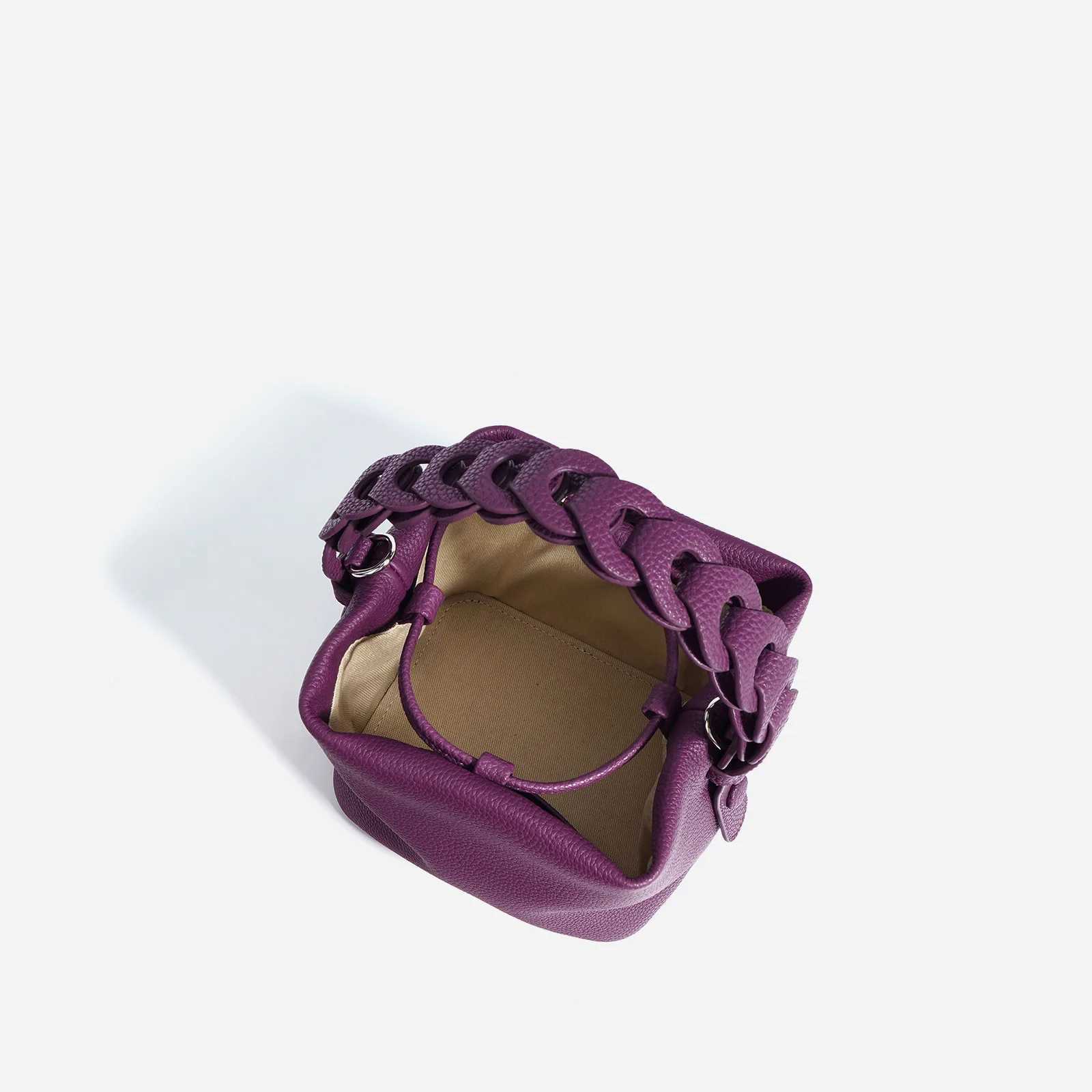 Spring Textured Genuine Leather Mini Bucket Bag Women Fashion All-Match Drawstring Design Commuter Handbags Lady Elegant Pouch Z250617