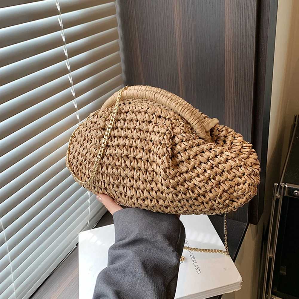 Designer Straw Shoulder Bag for Women Straw Woven Crochet Handbag Purse Rattan Chain Crossbody Raffia Bag for Vacation Z250617