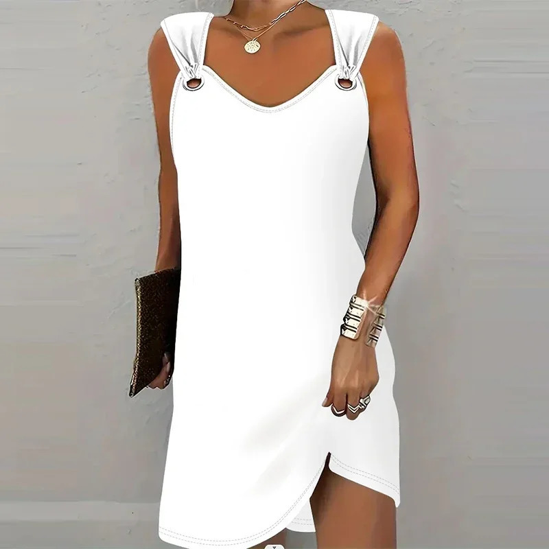 Womens Fashionable Casual Solid Color Suspender Dress Sleeveless Summer Comfortable Skirt 250616