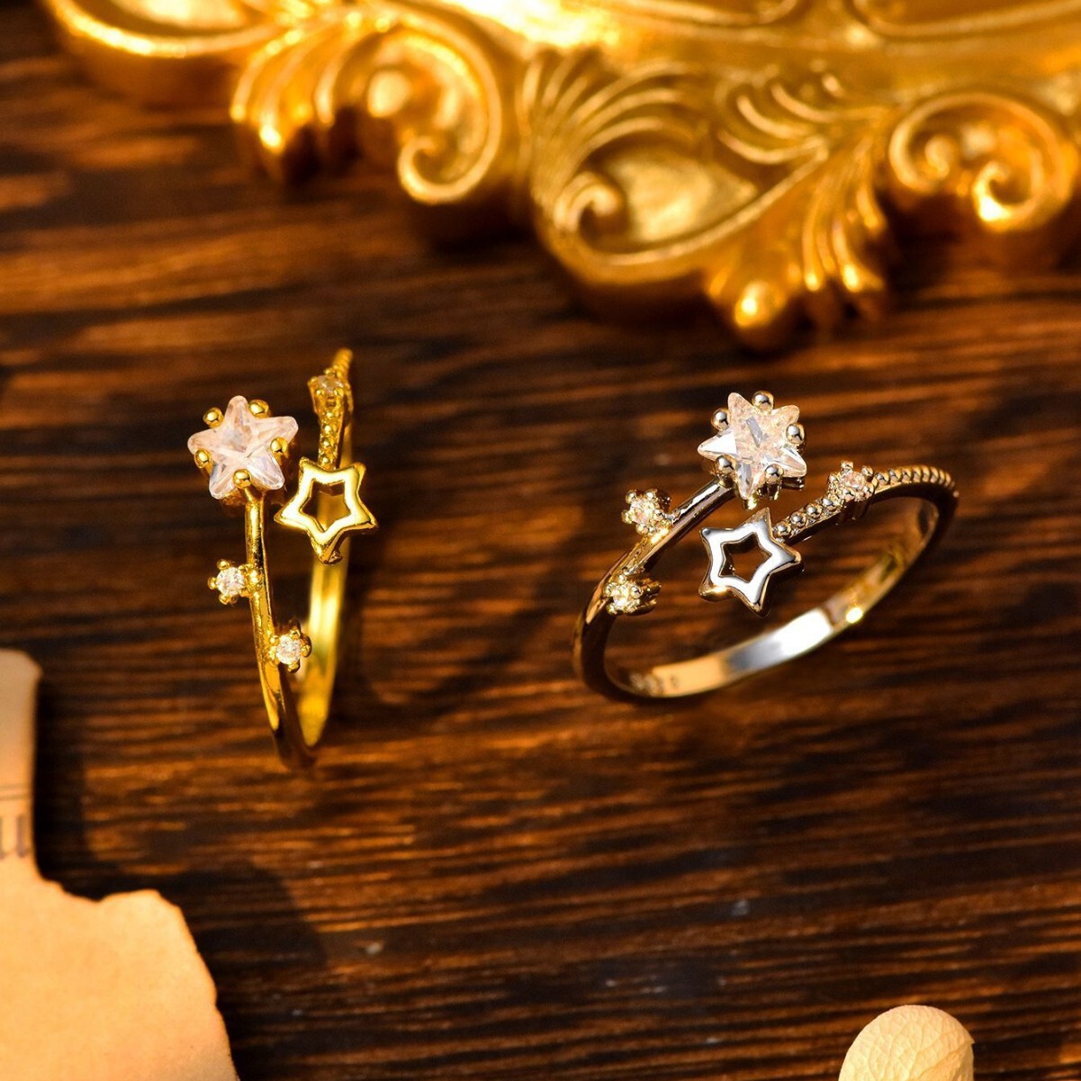 Style Personality Trendy Temperament Inlaid Diamond Hollow Star Ring for Women Titanium Steel Versatile High-end Sense Jewelry