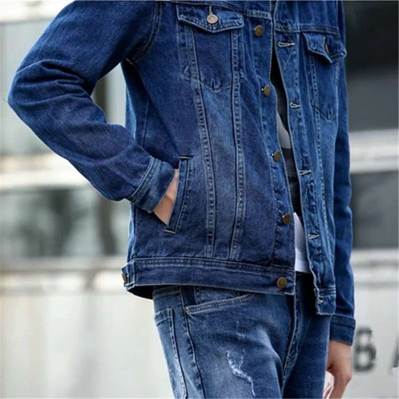 Spring Autumn Mens Denim Jackets Casual Streetwear Outerwear Solid Color Single Breasted Turn Down Collar Denim Jacket Men 250616