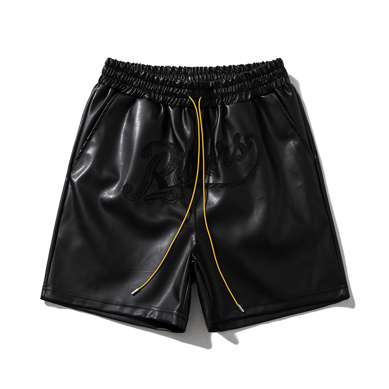 Men's Shorts Pu Leather Black Red Board Yellow Drawstring Beach Holiday Shortpant Men Women Embroidery Patch Letters Short Pants