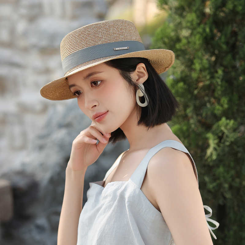 Summer Hat for Women, Beach Raffia Hat, Sun Protection, Sunshade, Woven Flat Top Hat, Large Head Circumference Sun Hat 250615