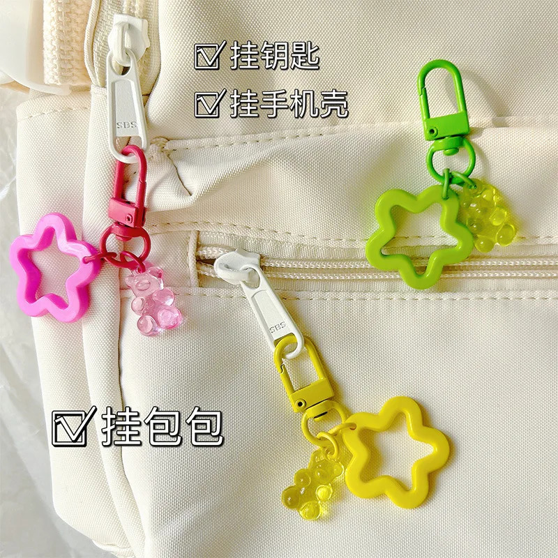 10pcs Metal Keyrings Buckle With Stars Bear Pendant Colored Keychain For Diy Jewelry Making Key Ring Accessories Wholesale 250616