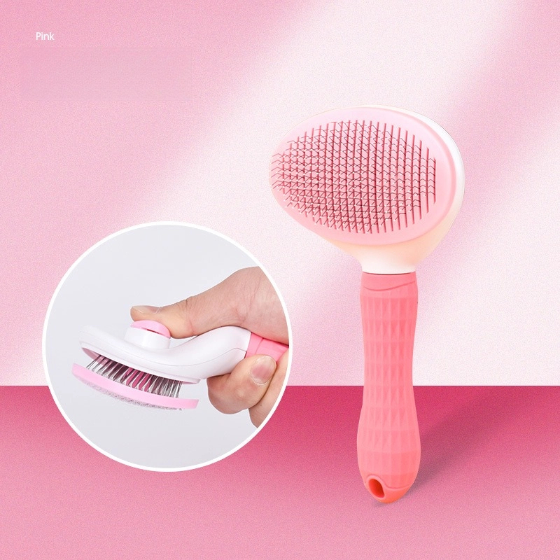 Self-Cleaning Pet Hair Removal Comb for Cats & Dogs - Gentle Grooming Deshedding Brush with Easy Clean Button