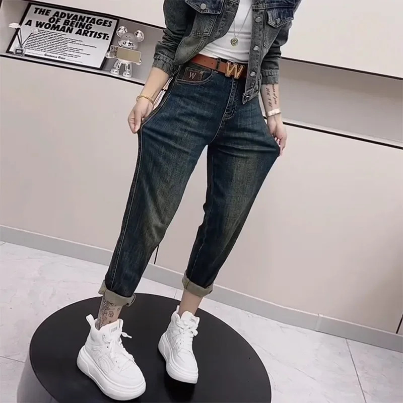 Plus Size High Waist Harlan Denim Jeans plus Size Elastic Slimming Dad Pants Trendy Spring Arrival Womens Clothing Big Size 250609
