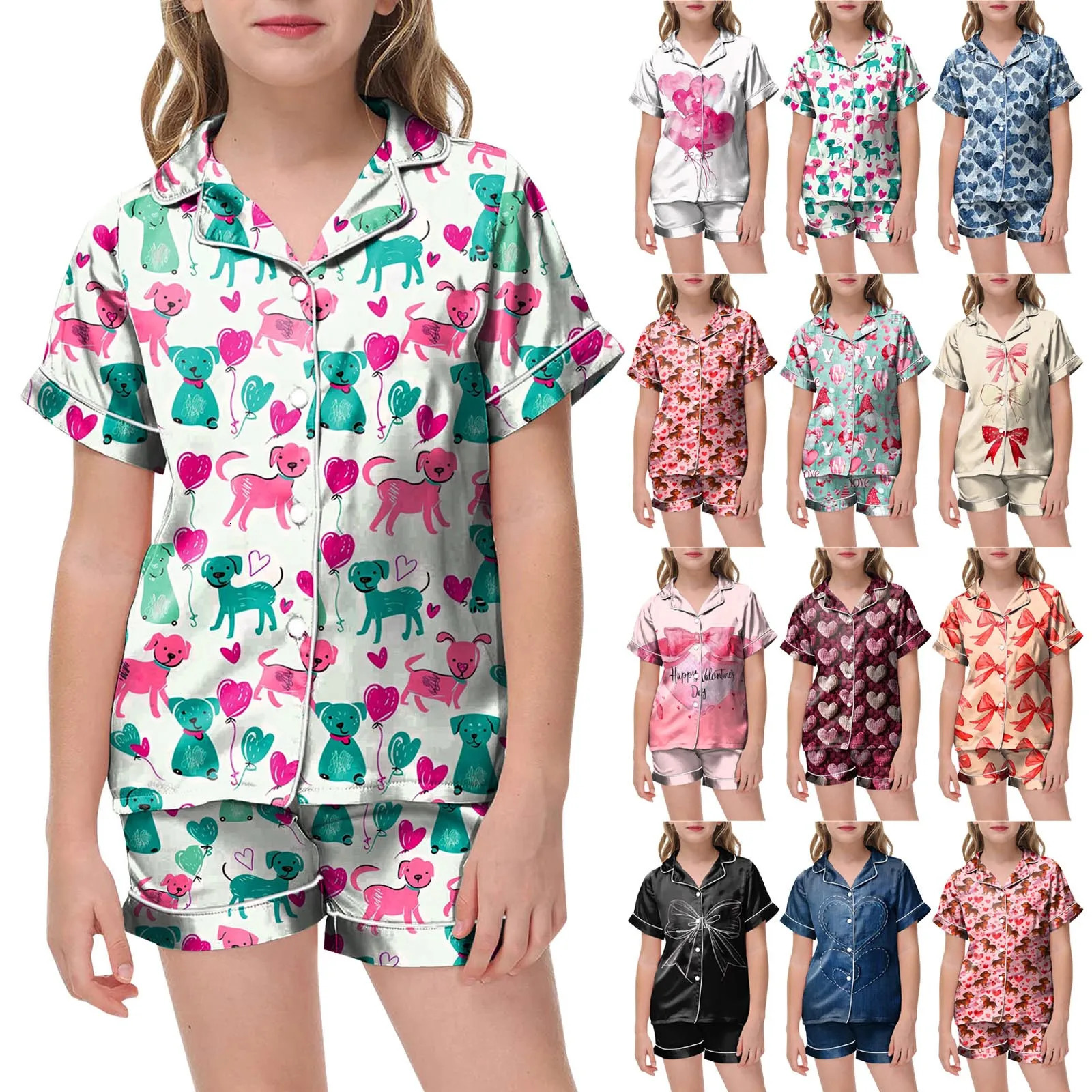 Pants Hoodie Girls Cute Printed Lapel Short Sleeve Shorts Children Pajama Set 2 PC Set Baby Boys Christmas Sleepers 250617
