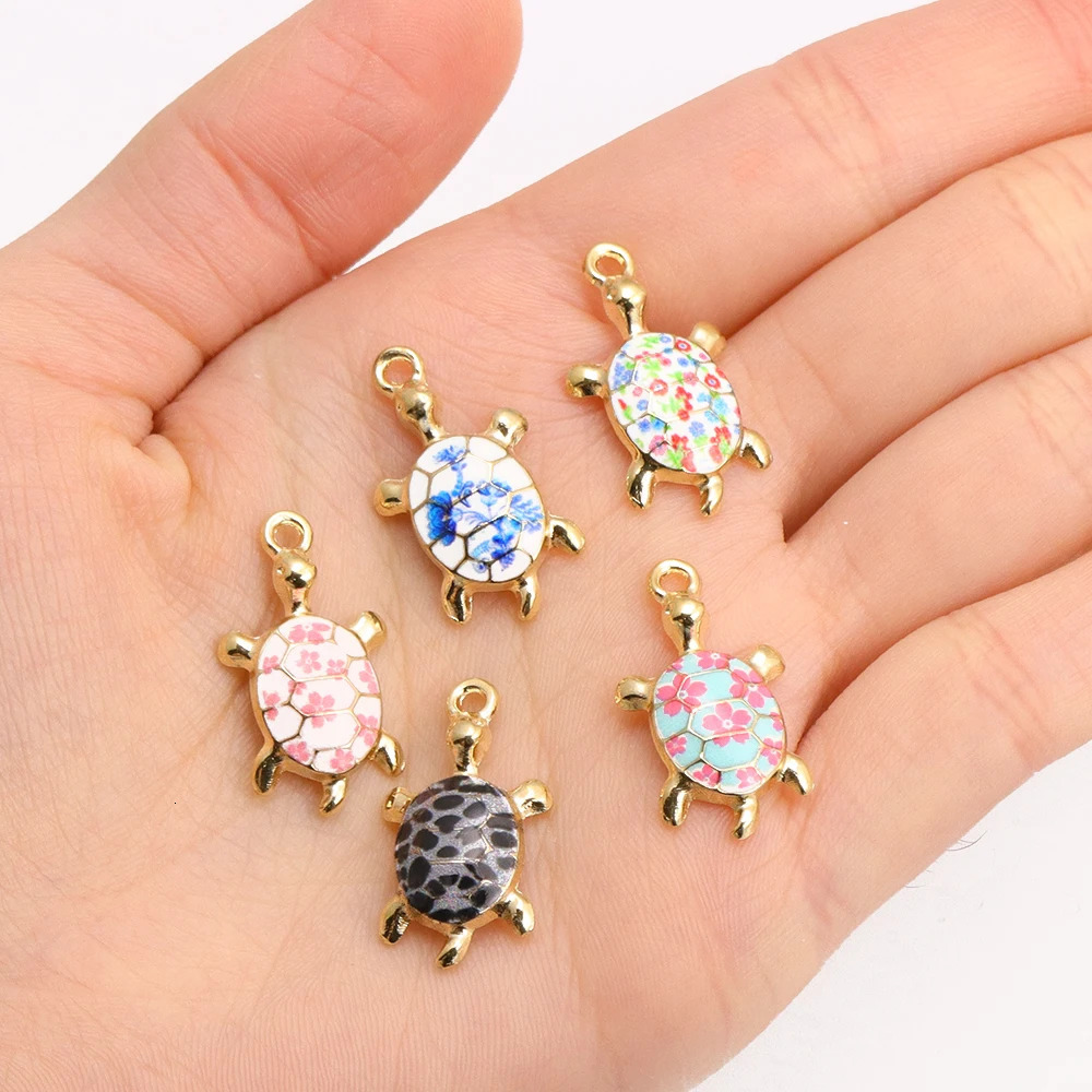 10Pcs Fashion Tortoise Shape Pendant Gold Colour Alloy Charm Jewelry Making Cartoon Sea Turtle Necklace Keychain DIY Accessories 250609