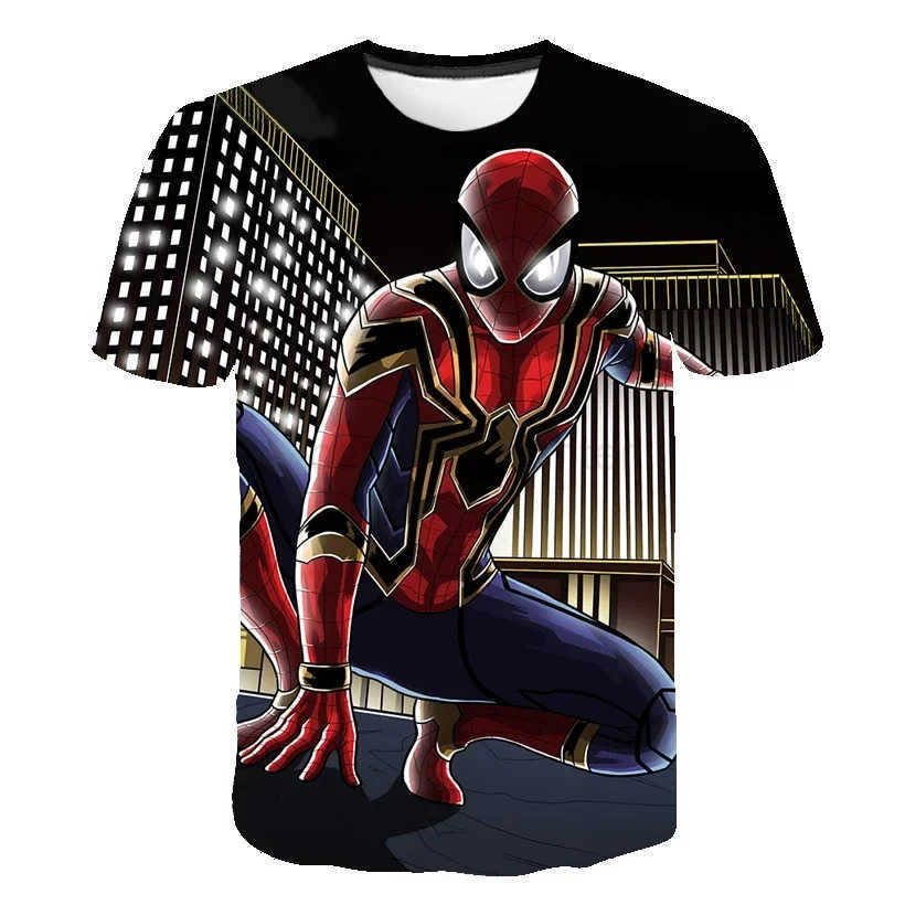 Disney Disney Spiderman 3D Print Super Cool Fashion T-Shirt Boys Short Sleeve 4-14 Years Summer T Shirt Kids Casual Children Tops W250617