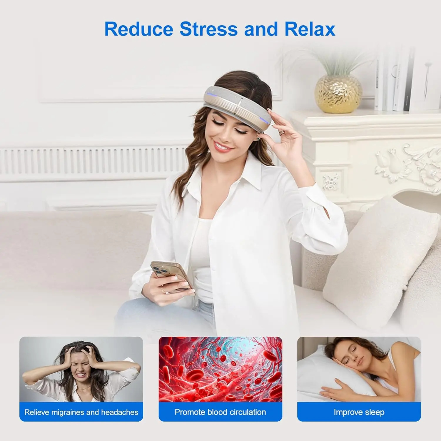 Portable Electric Head Massager with Heat Bluetooth 5 Modes for Deep Relaxation Stress Relief and Better Sleep 250605