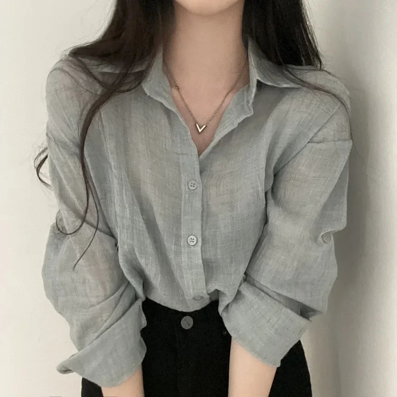 Trendy Shirt Blouse Simple Thin Pure Color Anti-UV Shirt Anti-fade Shirt Top Women Solid Color Sun Protection 250616