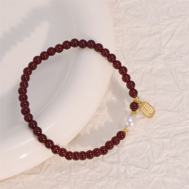 Natural Wine Red Garnet Bracelet for Women with Metal Round Pendant Design, Couple Jewelry, Minimalist Gift