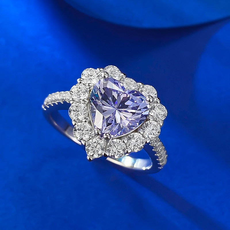 Choucong Wedding Rings Luxury Jewelry Soild 100% 925 Sterling Silver Heart Shape Lavender Purple Amethyst Lab Moissanite Diamond Party Women Bride Rin