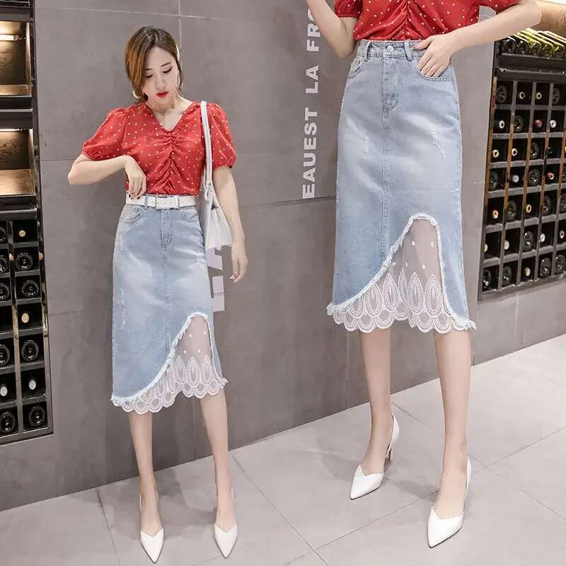 Jeans Skirts for Women Fashion Mesh Splicing High Waist Woman Denim Skirt Korean Style Luxury Elegant Y2k Vintage Clothing Sales