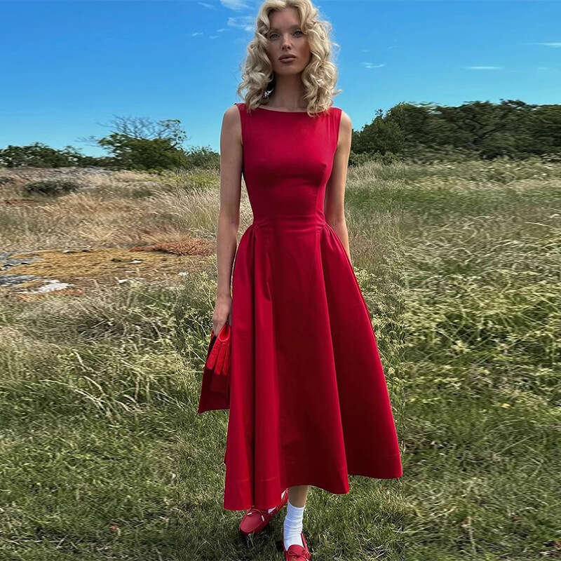 Women Designer Clothing Women Dresses 911 New 2025 Pure Cotton Round Neck Mid-length Tank Dress Simple Fashionable French Elegant Style