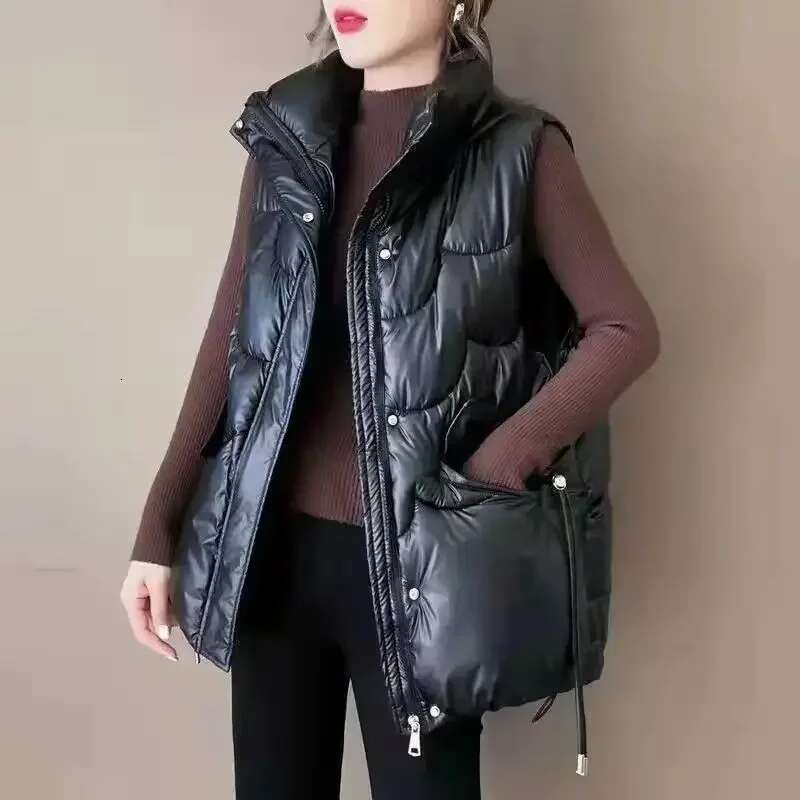 Loose Stand Collar Solid Color Zipper Womens Down Vests Autumn Sleeveless Warm Coats on Sale Lady Puffer Giletes New Outerwear