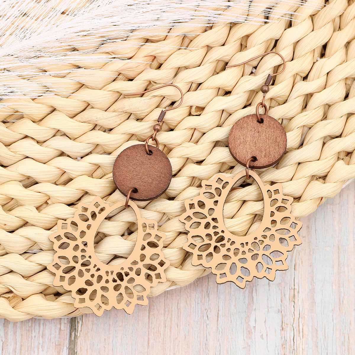 Bohemian Hollow Earrings - Irregular Lace - Inspired Wooden Chip Combination Ear Accessories