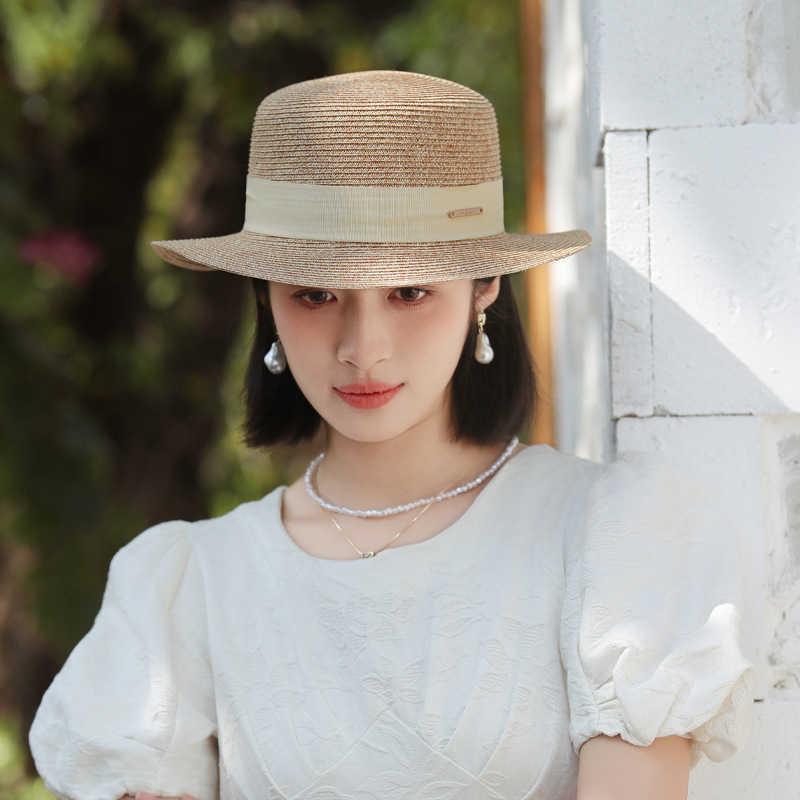 Summer Hat for Women, Beach Raffia Hat, Sun Protection, Sunshade, Woven Flat Top Hat, Large Head Circumference Sun Hat 250615