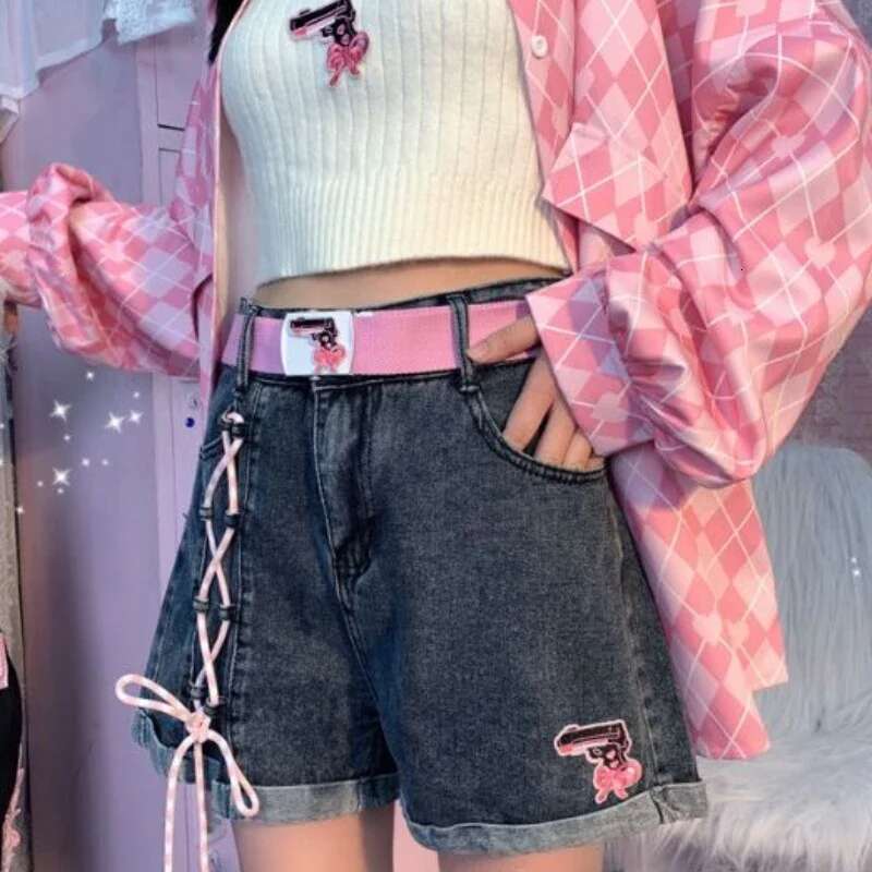 Kawaii High Waist Denim Shorts for Women Low Price Youthful XL Japanese 2000s Style Y2k Vintage Elasticty Short Jean Pants Woman