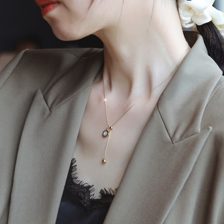 Fashion Light Style Simple Elegant Double-Sided Roman Tassel for Women High-End Titanium Steel Non-Fading Necklace