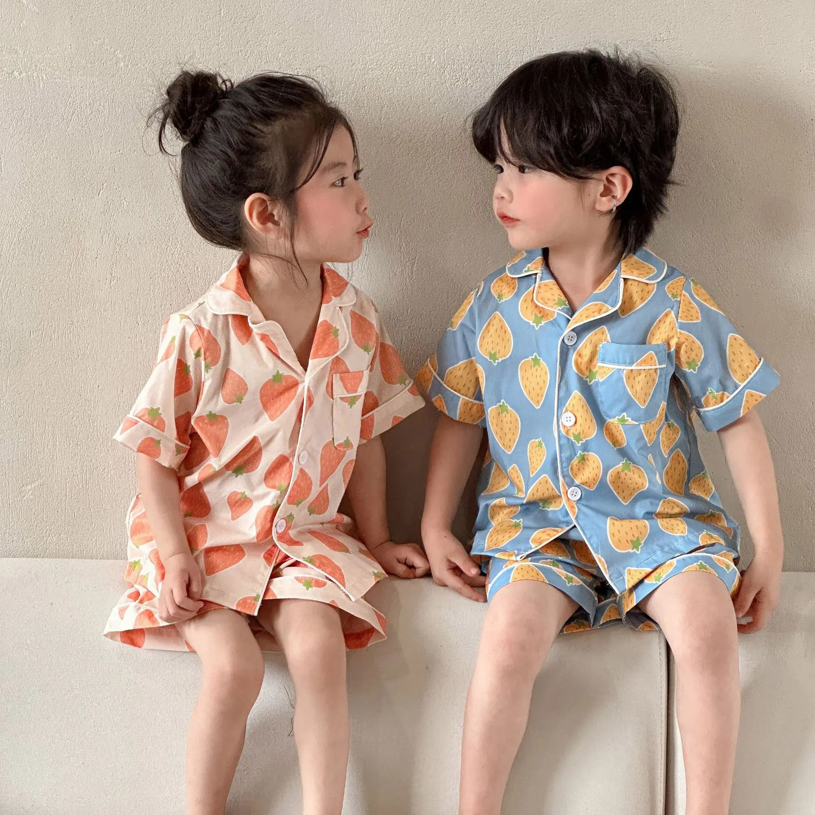 Summer Kids Girls 2PCS Sleepwears Set Muslin Fruit Printed T-shirts Elastic Shorts Suit Children Baby Girls Pajamas 250617