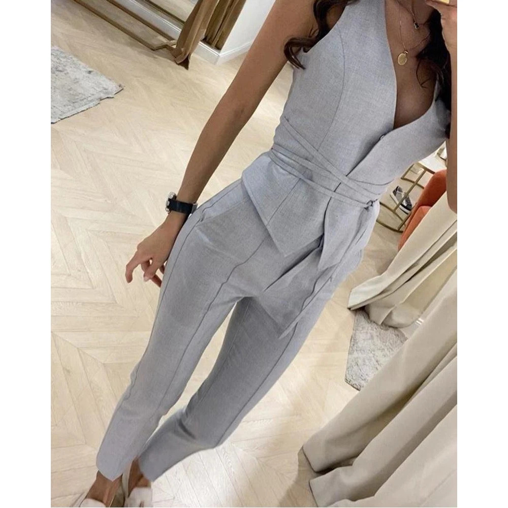 Women Casual Plain Blazer Vest Work Pants Set Formal Sleeveless OL Style 2 Pieces Bussiness Office Lady Suit Sets Workwear 250612