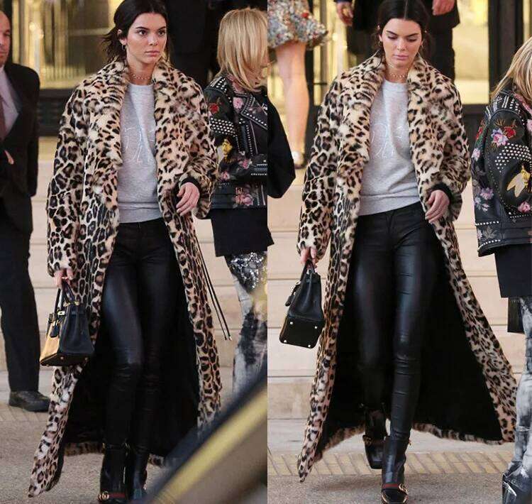 Classic New Leopard Print Imitation Fur Coat, Over The Knee, Super Long Women, Kendou Ins Same Plush Coat