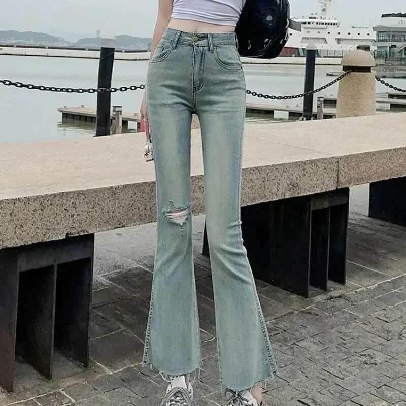 Flare Trousers Korean Style Gyaru South Korea Cheap Cowboy Pants for Woman Vintage Basics On Sale New In A Womens Cropped Jeans