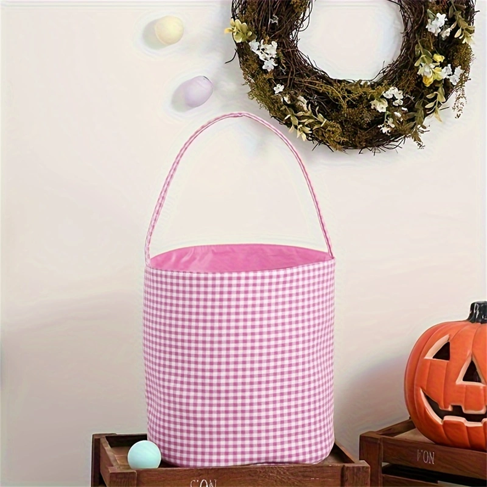 Plaid Halloween Holiday Decoration Portable Lightweight Large Candy Bucket Blue Birthday Gift Halloween Gift Storage Bucket Trick or Treat Candy Bucke