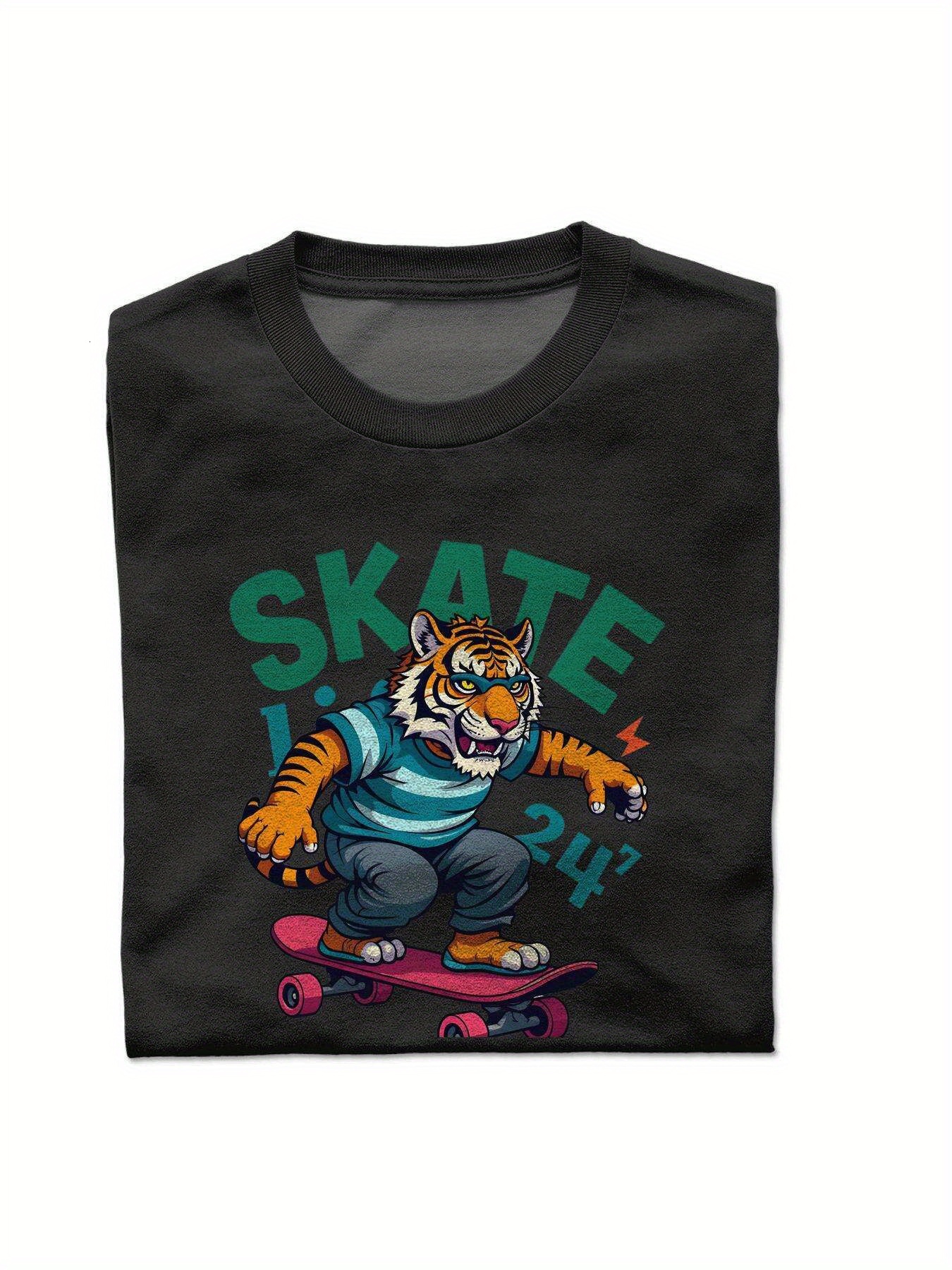 Dongdumaoyi Round Collar White Short Sleeve Tiger 180G Cotton T Shirts S-3Xl Men Black Adult Skateboard ac9d
