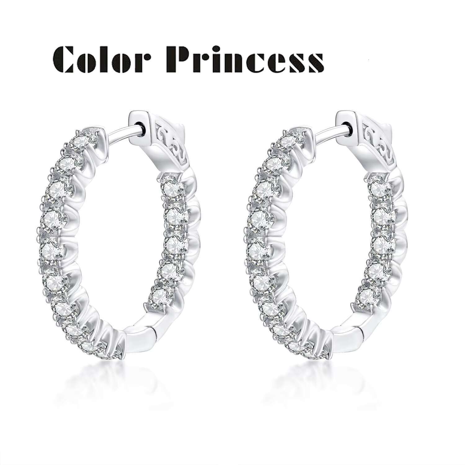 925 Silver Rhodium Plated Moissanite Hoop Earrings for Women