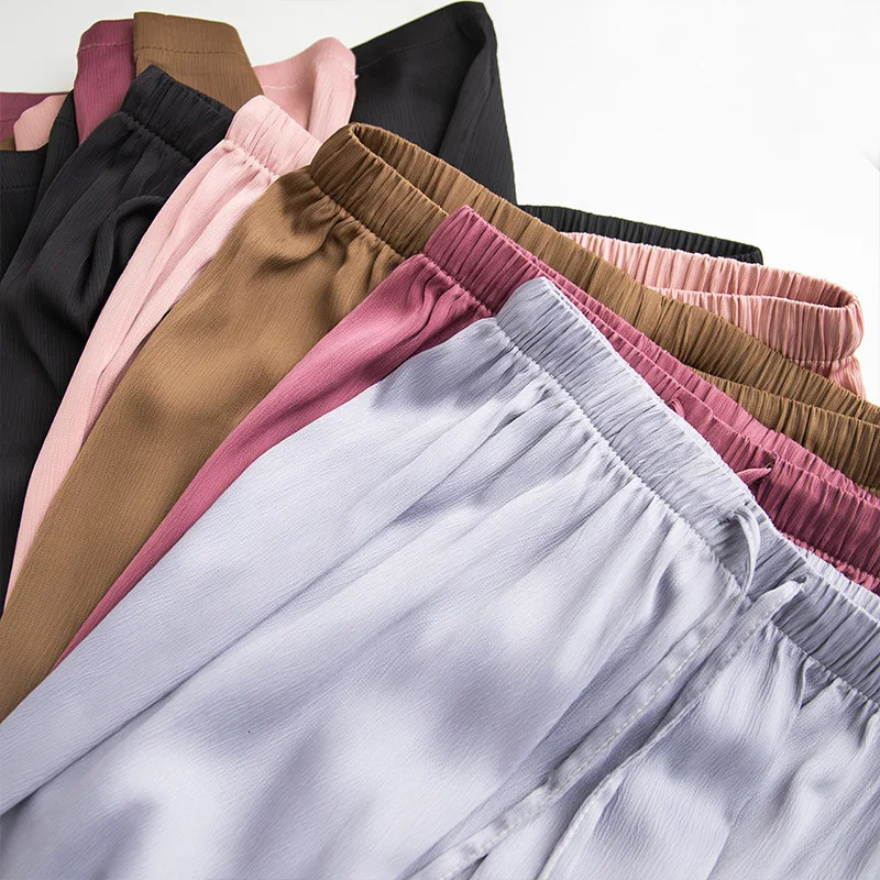 Summer Clothes Pants Women High Waist Satin Straight Pants Ice Silk Sun Protection Casual Pants Smooth Loose Fitting 250616