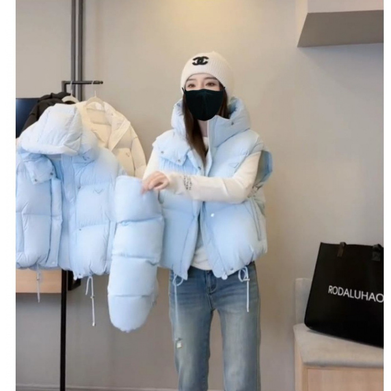 Fashion Removable Sleeve Hooded Down 2025 New Hot Designer Coat Women Black White Sky Blue Jacket Tops