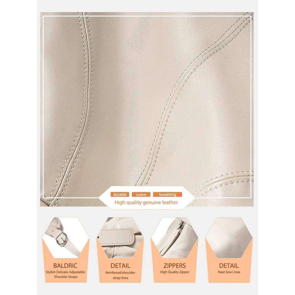 Zency New Trendy Beige Soft Leather Hobo Bag Large Capacity Handbag Stylish Crossbody For Fashion Girls