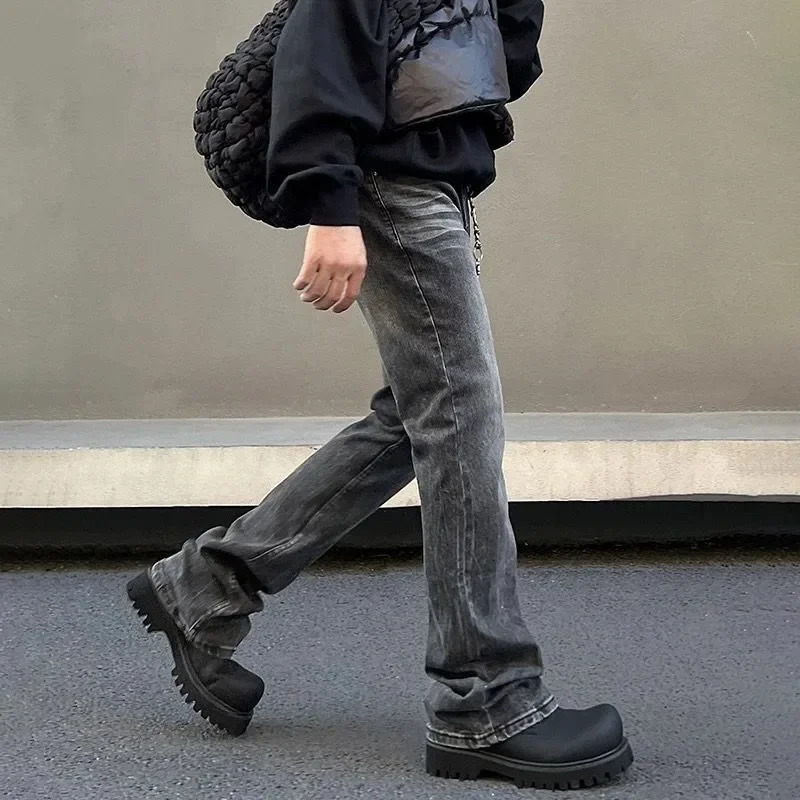 American Style Versatile Black Jeans For Men Straight-leg Slimming High-elasticity Micro-flared Clean-fit Trousers Loose Fit 250616