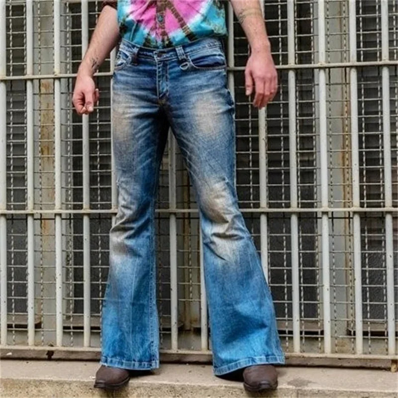 Fashion Punk Style Large Flared Jeans Mens Four Seasons Street Casual High Waist Splice Pocket Denim Pants Male Youth Trousers 250616