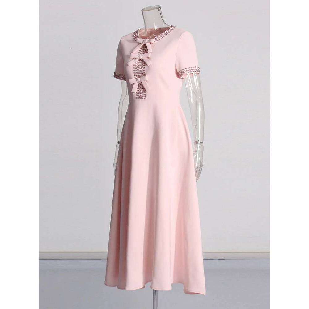 Designer Clothing 2025 TWOTWINSTYLE Slim Patchwork Bowknot Dresses For Women Round Neck Short Sleeve High Waist Spliced Dias Elegant Dress Female