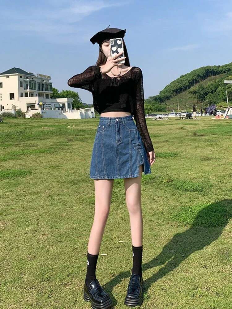 Trend 2025 New In High Waist Short Woman Denim Skirt Premium Stylish Cheap Luxury Elegant Clothing A Line Jeans Skirts for Women