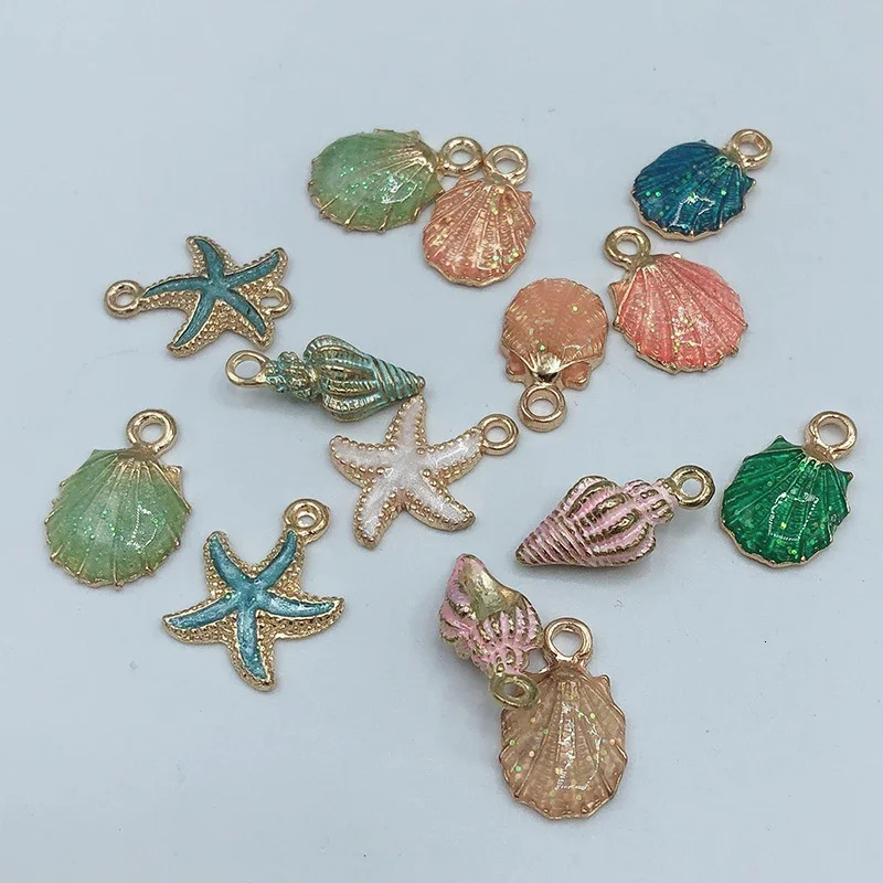 13Pcs/set Summer Beach Starfish Shell Charms Colorful Copper Pendants Jewelry DIY For Bracelet Necklace Earring Jewelry Making 250609
