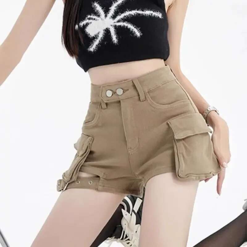 Outdoor Retro With Waist Pocket Denim Shorts for Women Stretchy Hot Harajuku Fashion Japanese 2000s Style Short Jean Pants Woman