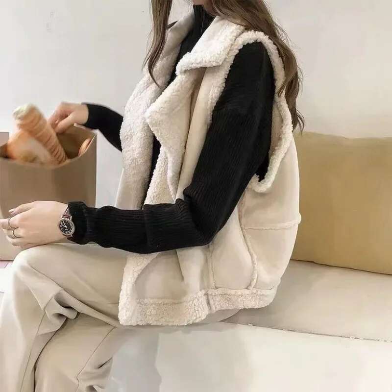 Womens Fleece Vests Solid Color Warm Clothes Fashion 2025 Lady Giletes Coats on Sale Autumn Lightweight Padded Cold Working