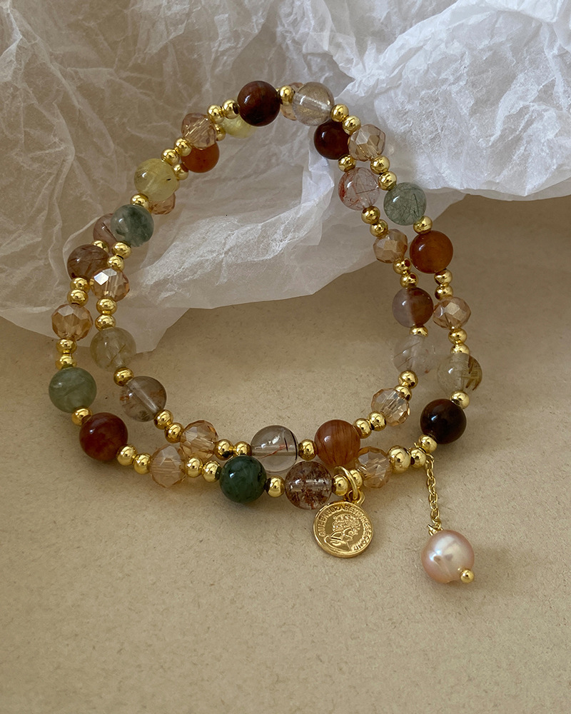 Double Layer Natural Stone Freshwater Pearl Beaded Bracelet for Women, Light Layered Bracelet, High-end Jewelry