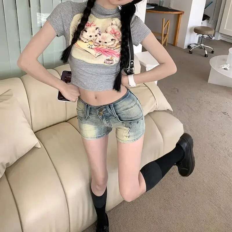 Denim Shorts for Women Sexy Short Jean Pants Woman Tight Outfits Elasticty Japanese 2000s Style XL Outdoor Comfy Designer Jorts