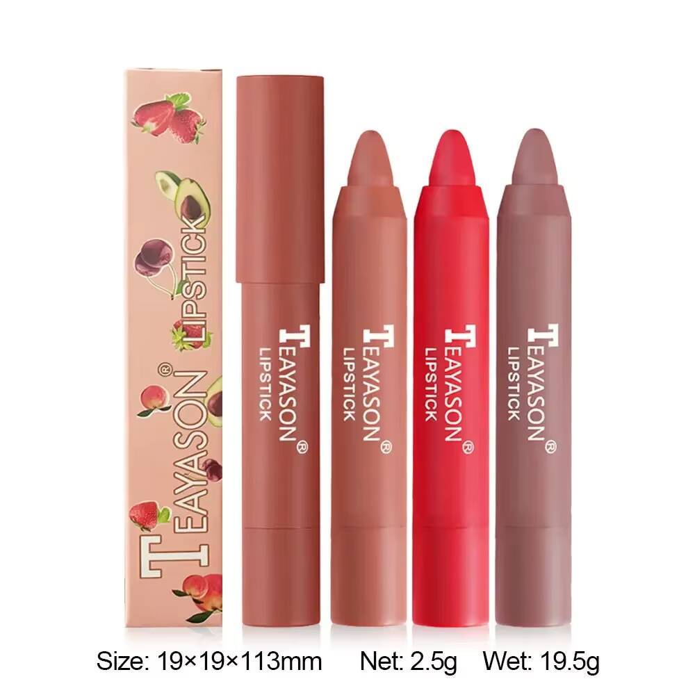 3PCS/set Velvet Matte Lipstick Pen Cosmetics Waterproof Lasting Nude Crayon Lipsticks Non Sticky Brown Lip Liner Pencil Makeup happy
